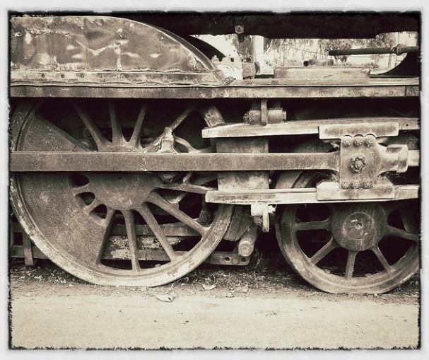 Wheels of old steam train